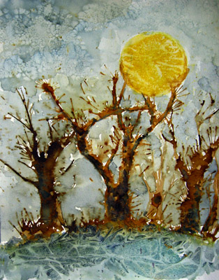 Autumn Full Moon, watercolor