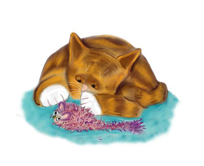 Fuzzy Mouse Toy is Fuzzier due to Orange Tiger Kitten Playing with It